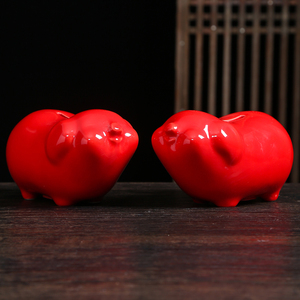 可爱卡通小猪储钱罐 儿童陶瓷红色存钱罐 创意小号储蓄罐招财摆件