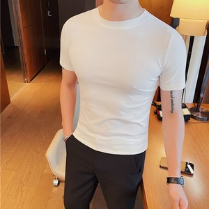 夏季韩版修身男士短袖T恤型男紧身薄款弹力时尚纯色圆领打底衫潮