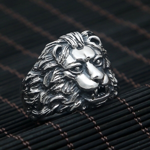 s925银饰复古泰银戒指男士霸气宽指环狮头戒子个性狮子座时尚饰品
