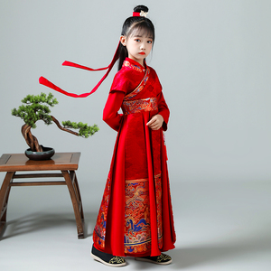女童汉服儿童国风唐装中国风演出服男童红色古装春新款国学童装
