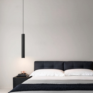 全铜极简黑色卧室床头吊灯现代简约长筒客厅背景墙吊线长线小吊灯