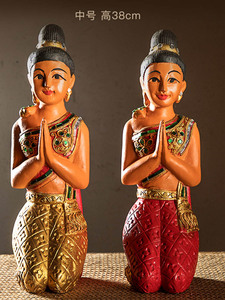 泰国实木雕跪佛迎宾人物摆件东南亚家居饰品会所桌面欢迎光临摆设