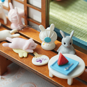 迷你可爱日本正版夏日纳凉小兔子和风场景扭蛋治愈小摆件桌面