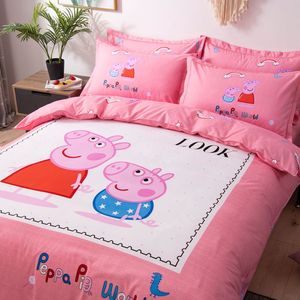 小猪佩奇四件套乔治三件套纯棉卡通儿童被套床单女孩子粉色床单