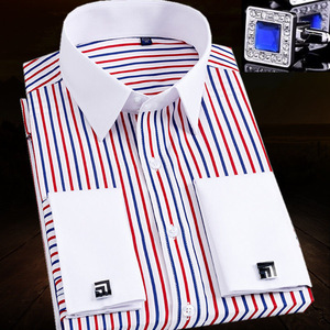 白领衬衫男士长袖法式袖扣衬衣韩版修身高领双扣商务正装袖钉寸衫