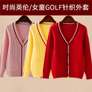 儿童高尔夫衣服外套春秋女童毛衣大码女孩golf球服装运动针织开衫