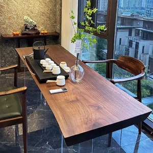 北美黑胡桃木实木大板茶桌原木现代禅意茶室大板台办公桌岛台 2米