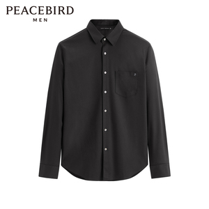 太平鸟男装男士羊绒衬衫长袖刺绣商务休闲修身版型黑色