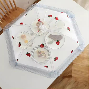 饭菜罩子桌盖菜罩可折叠餐桌罩食物防苍蝇双骨圆形家用遮菜包邮