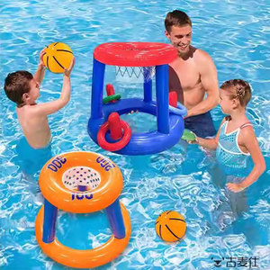 小孩水上游戏球架儿童充气排球网套环篮球架足球框手球门戏水玩具