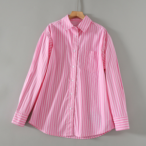 S25594 田原~宽松版粉色竖条纹衬衫 休闲松弛感减龄长袖衬衣女春