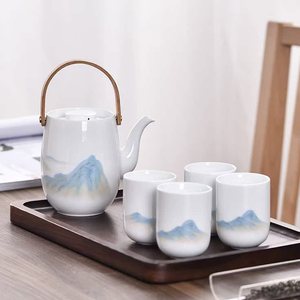 景德镇官方陶瓷手工白瓷茶壶泡茶家用茶杯中式大容量提梁壶套装