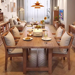全实木餐桌长方形家用大板工作台原木餐桌椅组合书桌红橡木长条桌