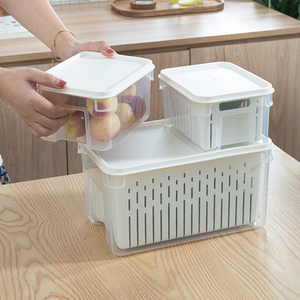 宜卡家居  家用日式简约带盖沥水冰箱食物水果收纳盒密封盒保鲜盒
