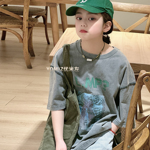 波拉bora韩国童装女童洋气春装2024新款儿童短袖T恤夏季男童半袖