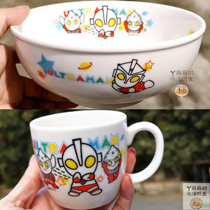 日本正品奥特曼儿童陶瓷碗马克喝水杯子汤勺餐盘子饭碗汤面碗餐具