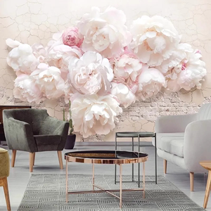 3D立体粉色花朵背景墙布玫瑰花卧室床头客厅壁画美容院美甲店壁纸