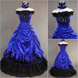 lolita哥特式维多利亚吊带抹胸缎面连衣裙 两件套宫廷洋装礼服