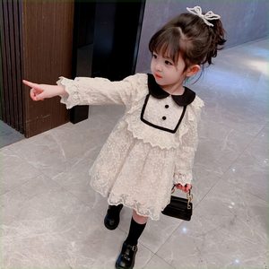 巴拉巴拉女童网红娃娃领1连衣裙韩版春季新款5岁儿童4洋气3花边蕾