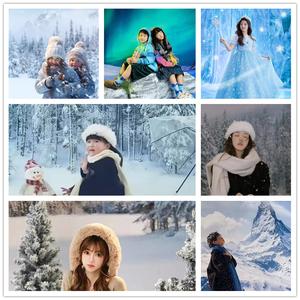 新款雪山森林室内冬季雪景拍照背景布影楼儿童写真婚纱摄影背景布