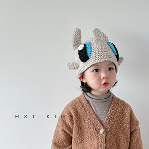 儿童针织帽秋冬季搞怪牛角套头帽子男童女童宝宝冬天保暖毛线帽潮