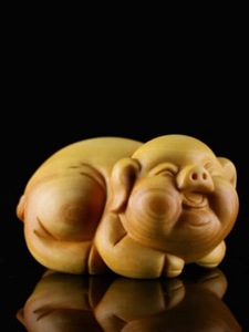 黄杨木雕动物小猪摆件手把件雕刻工艺礼品家居饰品木刻茶宠福气
