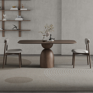 复古风实木餐桌家用长方形木质设计师小户型饭桌全实木餐桌椅组合