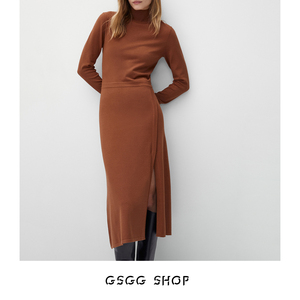 GSGG 纯元 西班牙 Z@高端 M~D家  焦糖棕色针织修身长款连衣裙