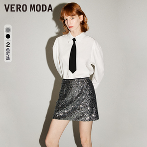 Vero Moda半身裙2024春夏新款复古时髦A字亮片高腰短裙女