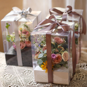 鲜花包装盒透明永生花束包装盒pvc玫瑰手提花盒鲜花桶抱抱桶礼盒