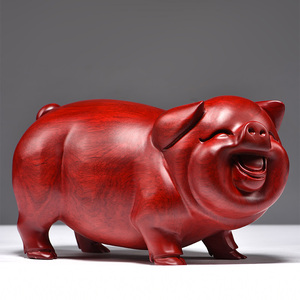 红花梨木雕猪摆件十二生肖实木动物客厅家居桌面装饰品红木工艺品