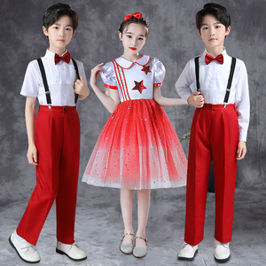 六一儿童大合唱团演出服中小学生红星闪闪国庆朗诵红歌蓬蓬裙女童