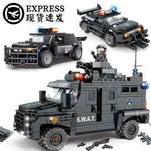 开智积木特警战队装甲车拼装警察系列儿童男孩城市益智力玩具汽车