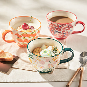 早餐杯陶瓷麦片杯大容量泡燕麦杯马克杯牛奶杯微波炉可加热水杯子