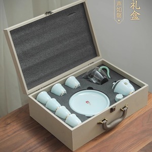 天青陶瓷茶具套装家用影青泡茶盖碗茶壶茶杯茶具礼品定制
