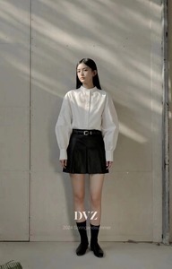 DVZ皮裙2024春新款小个子a字裙短裙小众高腰裙子配腰带显瘦半身裙