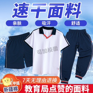 广州市海珠区公立小学生校服夏季短袖短裤纯棉套装班服可定制校徽