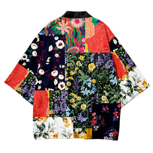 夏季羽织和服3D花卉拼接创意数码印花七分衬衫道袍开衫防晒衣外套