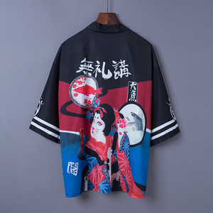 夏季复古中国风日系浮世绘和服开衫薄外套宽松防晒衣男女情侣衬衫