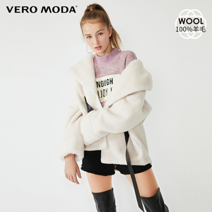 1 VeroModa2023秋冬女装正品羊毛皮草翻领系带棉衣外套319428529