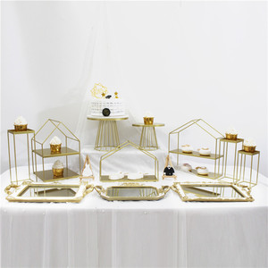 金色婚礼甜品台摆件展示架生日装饰蛋糕点心托盘架子冷餐茶歇摆台