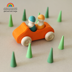 Grimms 格林彩虹小人汽车 Grimm's 木制车子木头惯性小车儿童玩具