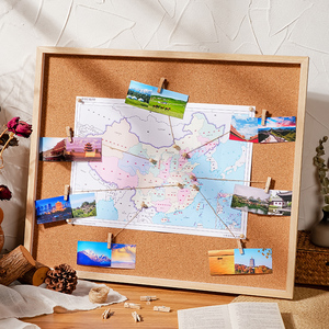 实木旅行足迹地图相框软木板标记洗照片墙情侣拍立得相片diy挂墙
