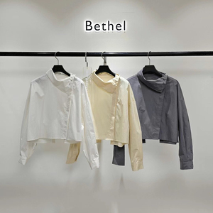 Bethel韩国东大门2024新款不对称设计文艺感衬衫韩系斜领小衫上衣