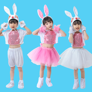 新款六一兔子演出服儿童幼儿园小兔子表演服动物服舞蹈纱裙亲子装