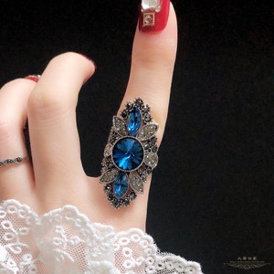 欧美时尚复古宝蓝色紫色水晶夸张食指戒指女镶钻百搭网红时装饰品