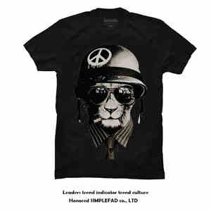 原创潮牌国潮反战和平恶搞复古做旧贱猫3D印花摇滚乐队男短袖t恤