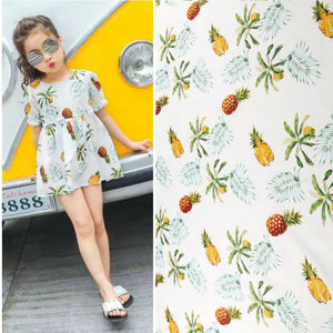 西西里风椰子树菠萝全棉印花儿童服装面料手工DIY连衣裙衬衫布料