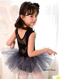 韩国进口儿童舞蹈启蒙课黑色裙子女孩芭蕾跳舞练功漂亮软纱蓬蓬裙