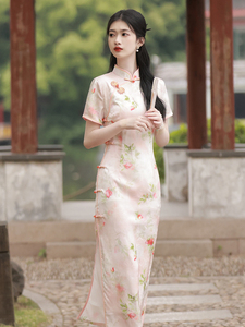 提花旗袍2023年夏季老上海复古风优雅气质年轻款少女碎花连衣裙